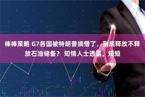 棒棒策略 G7各国被特朗普搞懵了，到底释放不释放石油储备？ 知情人士透露，短短